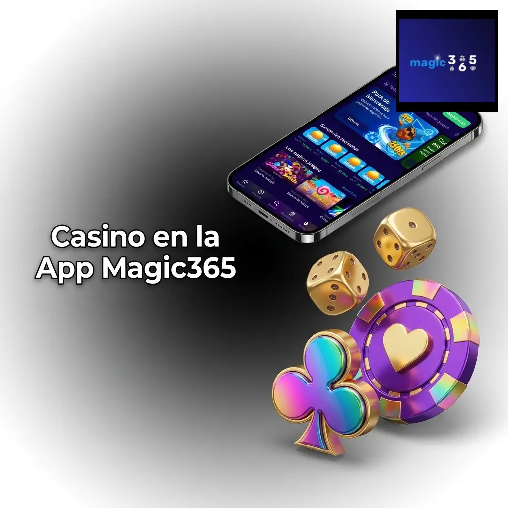 Sección de casino en la app Magic365 con slots, juegos de mesa y casino en vivo con crupieres reales