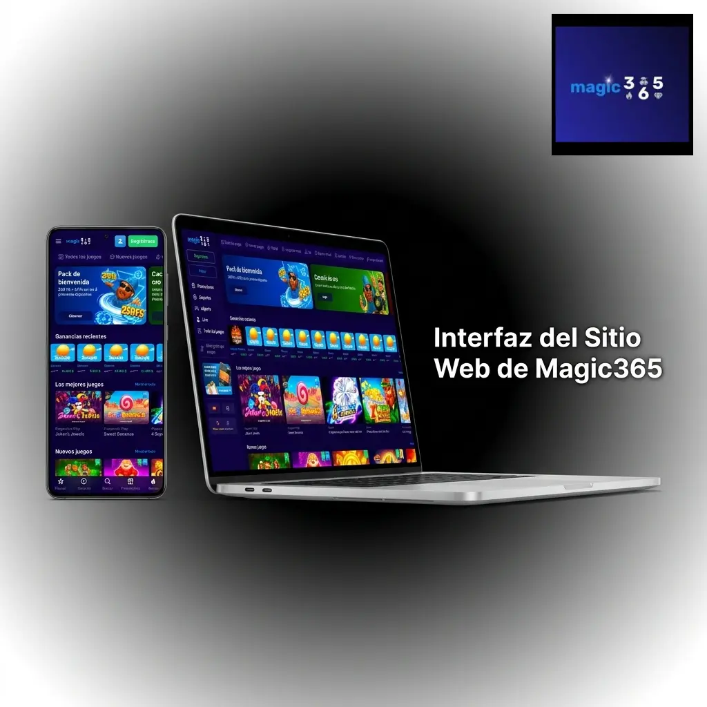 Interfaz del sitio web Magic365 con navegación a Deportes, Casino, Ciberdeportes y Promociones para usuarios de Argentina