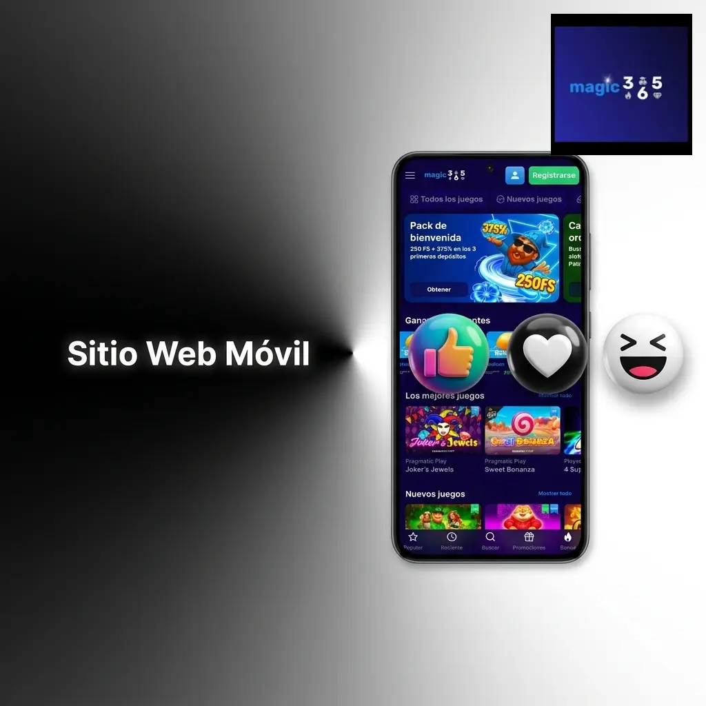 Sitio web móvil de Magic365 adaptado a smartphones con acceso a deportes, casino y ciberdeportes sin descargas
