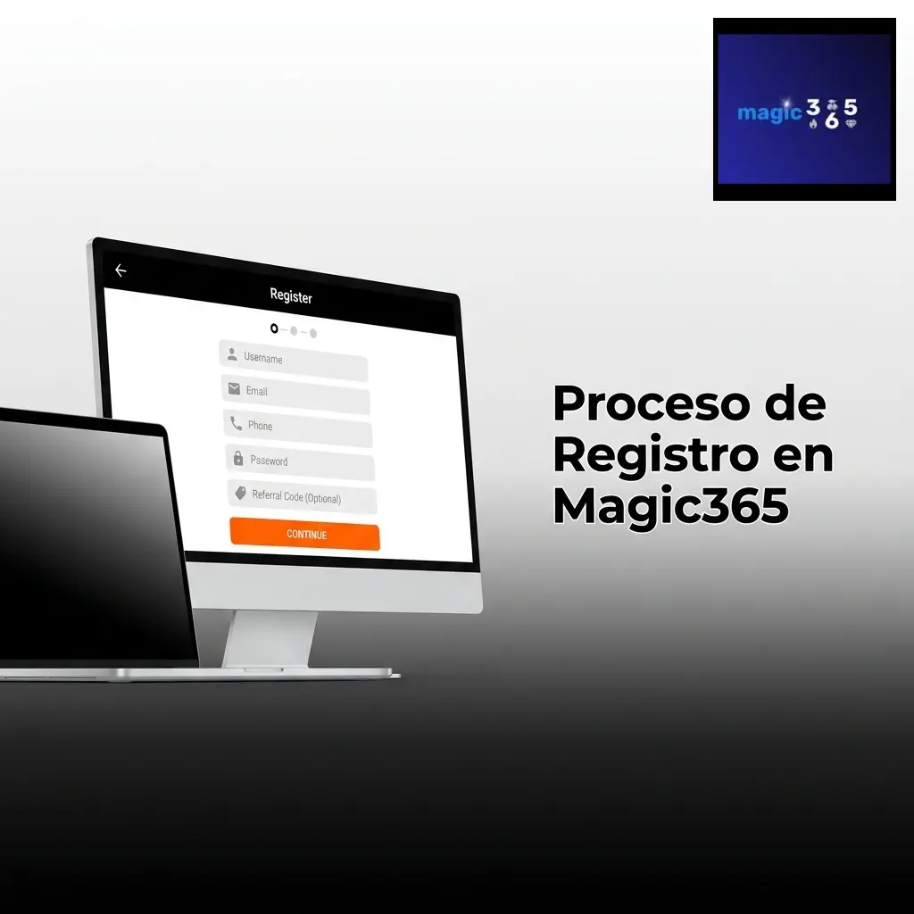 Proceso de registro en Magic365: formulario con datos personales, contraseña, moneda ARS y verificación de email