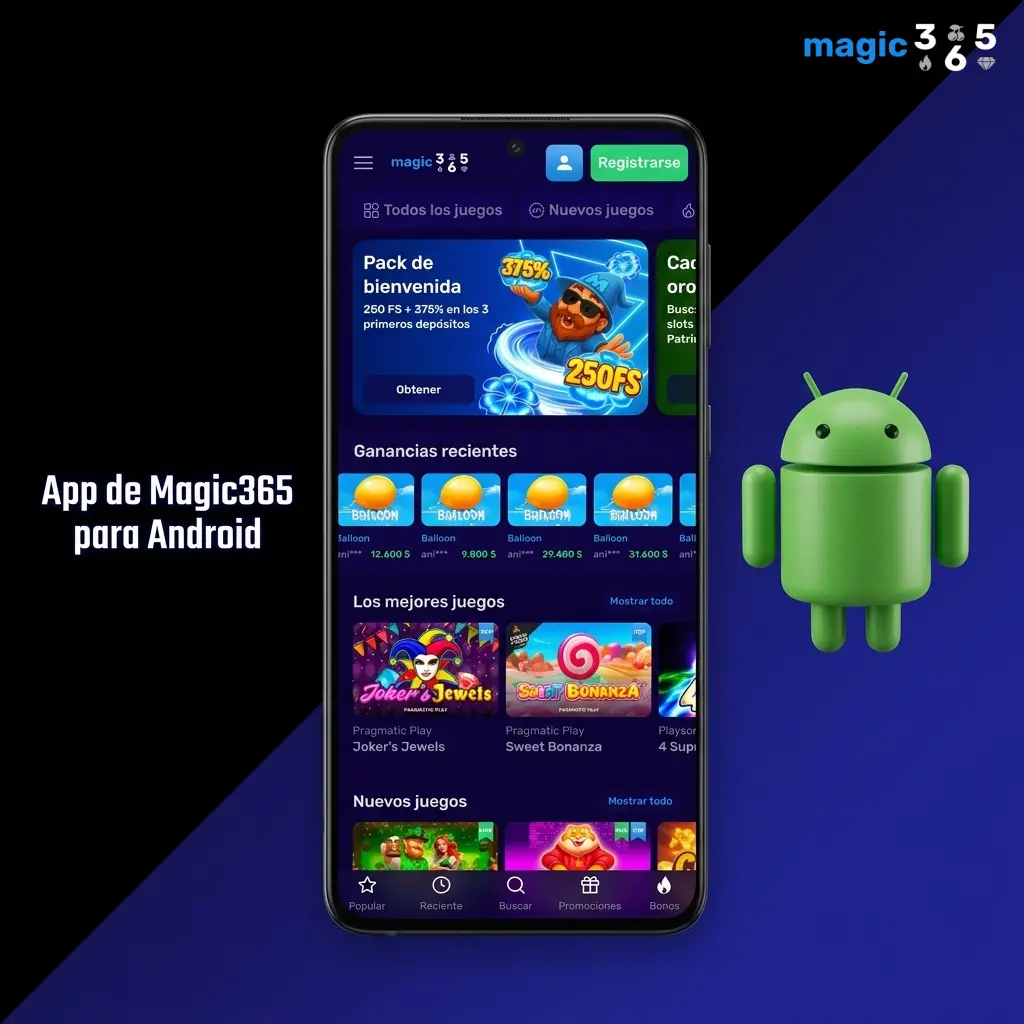 App de Magic365 para Android con acceso a apuestas deportivas y casino móvil, disponible para descarga gratuita