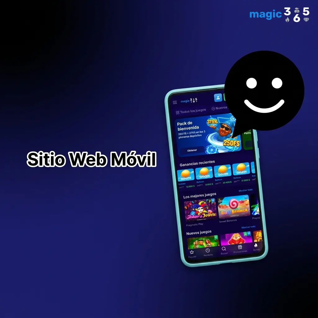 Sitio web móvil de Magic365 adaptado a smartphones con acceso a deportes, casino y gestión de cuenta