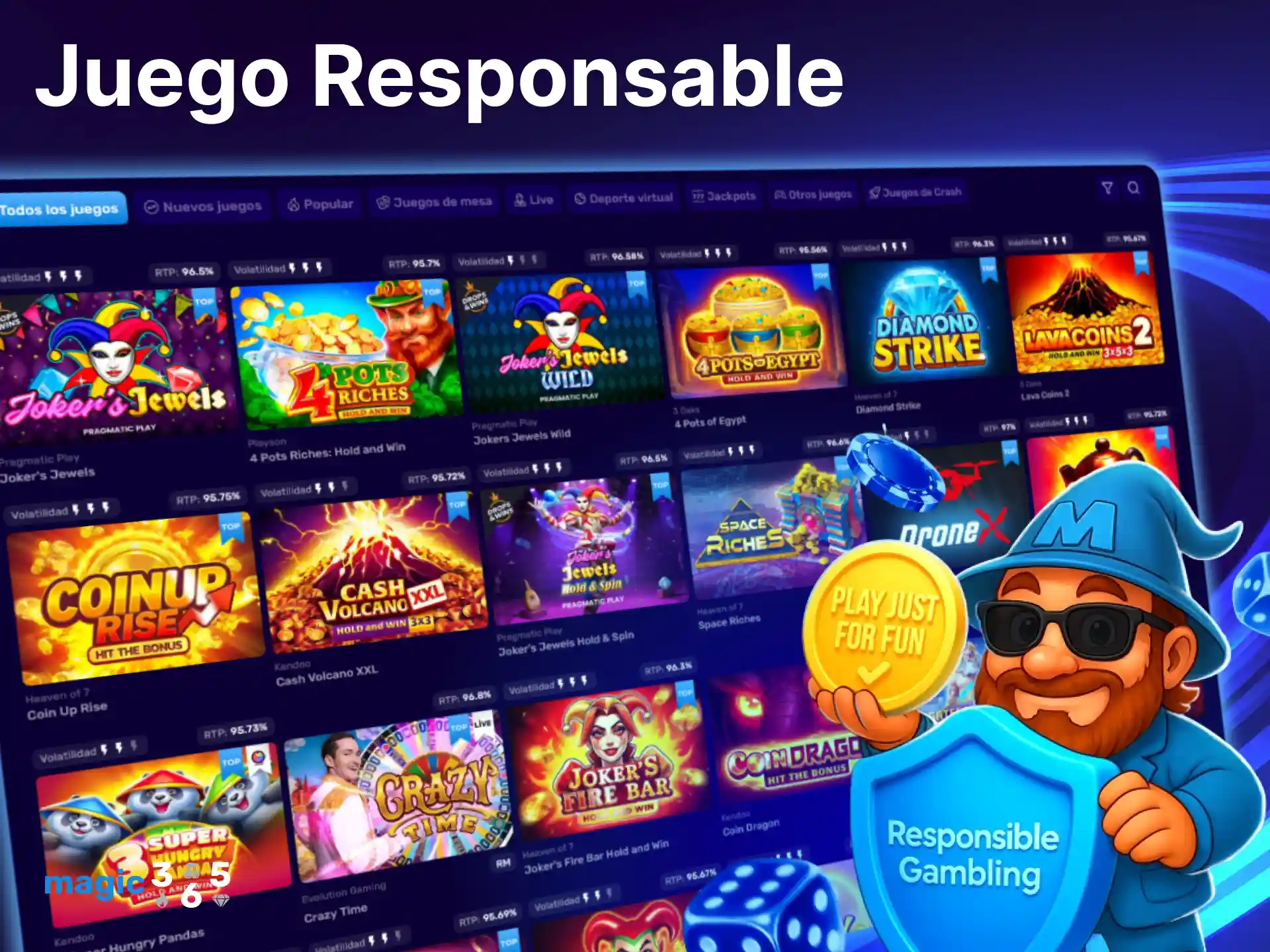 Practica el juego responsable mientras te diviertes dentro de Magic365.