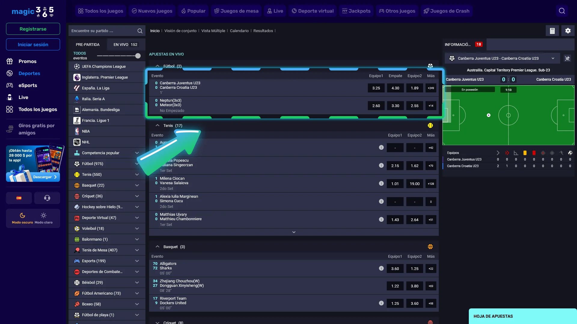 Buscá los mejores eventos disponibles para configurar tu apuesta en Magic365.