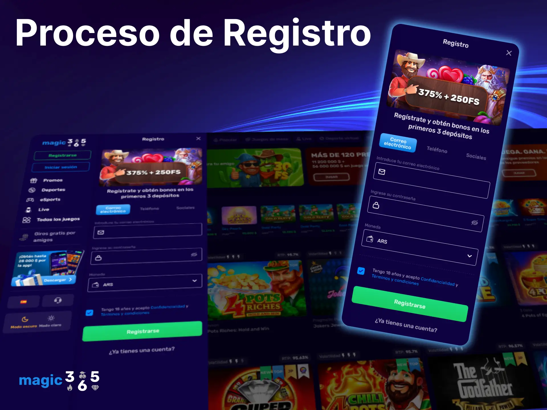 Crea tu cuenta en Magic365 y comienza a disfrutar del mejor entretenimiento.